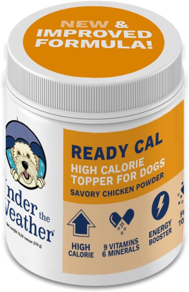 Under the Weather Ready Cal Powder for Dogs, High-Calorie Weight Gainer &amp; Appetite Stimulant, Dog Energy Booster Veterinarian-Approved Pet Supplement with Vitamins &amp; Minerals, Chicken Flavor |10.58 oz
