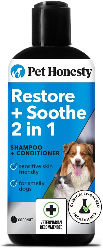 Restore + Soothe 2 in 1 Shampoo + Conditioner for Sensitive Skin for Dogs &amp; Cats - Dog Skin and Coat Supplement - Soothes Itching, Irritation and Hot Spots (Coconut) - 16oz