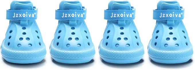 JZXOIVA Dog Shoes for Hot Pavement, Dog Booties for Small Dogs, Breathable Dog Boots &amp; Paw Protectors, Adjustable Non-Slip Dog Rain Booties, Waterproof Pets Sandals for Beach Blue Size 1