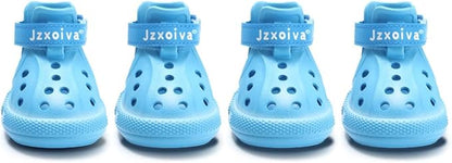 JZXOIVA Dog Shoes for Hot Pavement, Dog Booties for Small Dogs, Breathable Dog Boots &amp; Paw Protectors, Adjustable Non-Slip Dog Rain Booties, Waterproof Pets Sandals for Beach Blue Size 1