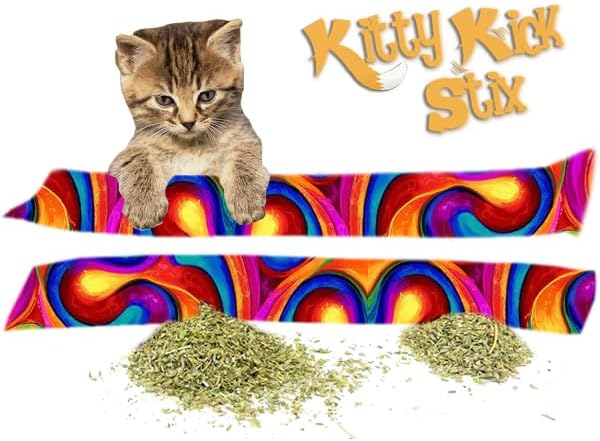 Kitty Kick Stix 15" Catnip Kicker Toy – Set of 2 | Handmade in USA | Interactive Cat &amp; Kitten Toy | Durable Kicker Packed with 100% Potent Catnip for All Breeds (Paintery Swirls)