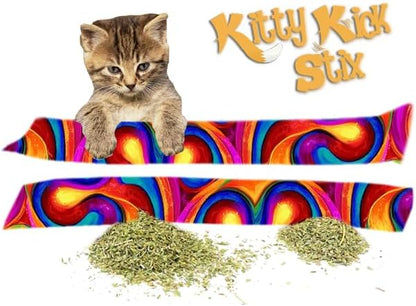 Kitty Kick Stix 15" Catnip Kicker Toy – Set of 2 | Handmade in USA | Interactive Cat &amp; Kitten Toy | Durable Kicker Packed with 100% Potent Catnip for All Breeds (Paintery Swirls)