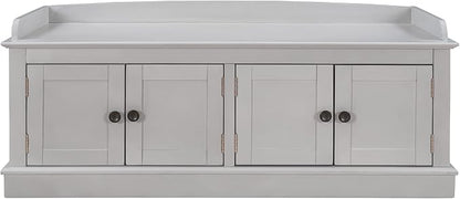Storage Bench with 4 Doors and Adjustable Shelves, Shoe Bench with Removable Cushion for Living Room, Entryway 42.7" L x 16" W x 17.4" H (Gray Wash)
