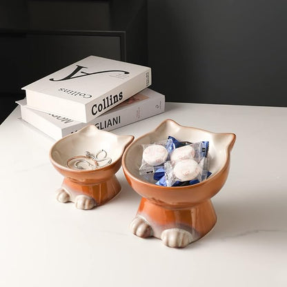 Nihow Elevated Cat/Dog Bowls Set : 5 Inch Ceramic Raised Cat Food &amp; Water Bowl Set for Protecting Pet&