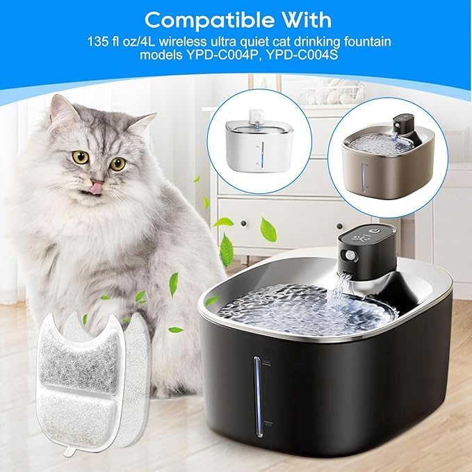 12 Set Cat Water Fountain Filter Replacements &amp; Sponges for 135 fl oz/4L Pet Fountain Drink Machine Dog Water Fountain, YPD-C004P YPD-C004S Water for Cats Drinking Fountain Pump Replacement