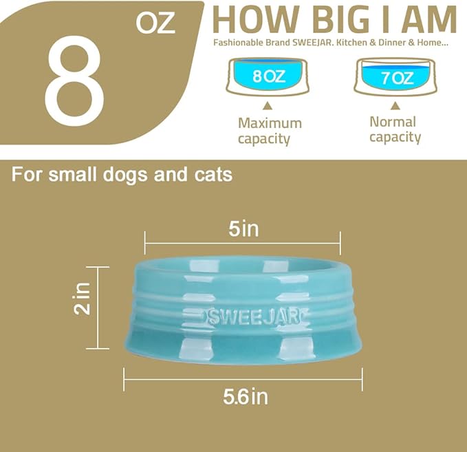 Sweejar Gradient Dog Bowl, Ceramic Dog Food Dish for Puppy and Kitten, Porcelain Pet Bowl for Food and Water 8 oz (Gradient Purple)