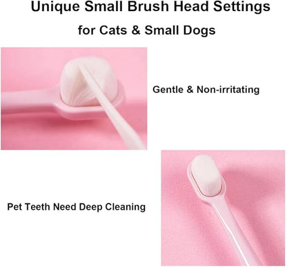 Cat Toothbrush, Soft Small Dog Dental Toothbrush Silicone, Easy Teeth Cleaning Head, Pet Deep Clean Dense Brush, Safe and Effective Oral Care, Brush Away Bad Breath, Easy to Handle, Pink