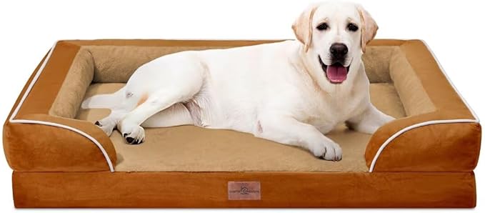 Comfort Expression Orthopedic Dog Beds for Extra Large Dogs, PV Washable Dogs Sofa Beds Jumbo, Waterproof Dog Bed with Removable Cover &amp; Non-Slip Bottom(Jumbo,Caramel)