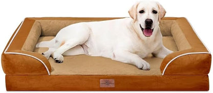 Comfort Expression Orthopedic Dog Beds for Extra Large Dogs, PV Washable Dogs Sofa Beds Jumbo, Waterproof Dog Bed with Removable Cover &amp; Non-Slip Bottom(Jumbo,Caramel)