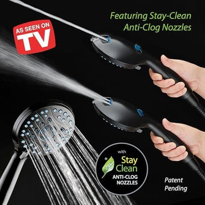 Hotel Spa AquaCare for California As-Seen-On-TV High Pressure Handheld Rain 50-mode 3-way Shower Head Combo with Adjustable Arm, Anti-clog Jets, Tub &amp; Pet Power Wash, 6 ft. Hose, Matte Black