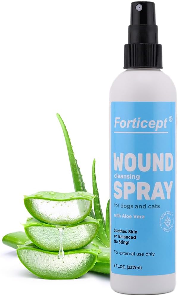 Forticept Hot Spot Spray for Dogs Cats &amp; Horses, Itch Relief Wound Cleanser with Aloe Vera, 8 oz