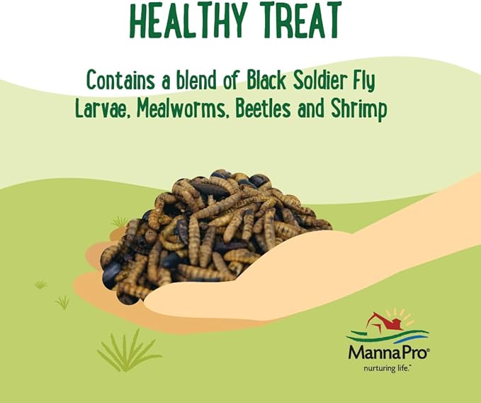 Manna Pro Farmhouse Favorites Quirky Quatro Crunch – 100% Natural Protein Treat for Mixed Flocks – Blend of Black Solider Fly Larvae, Mealworms, Beetles &amp; Shrimp – 2lb