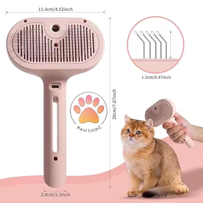 Cat steam brush – Effective Pet Brush for Indoor Cats, Steam Technology for Shedding, Mats &amp; Grooming – Ideal cat brush indoor for Deep Cleaning (Pink)