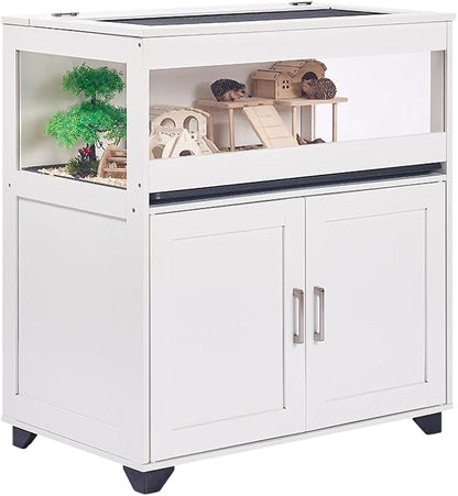 unipaws Hedgehog Cage with Storage Cabinet, Hamster Cage for Rat and Guinea Pigs, Clear Transparent PVC Visual Small Animal Cage with Tray, Hamster Enclosure, White