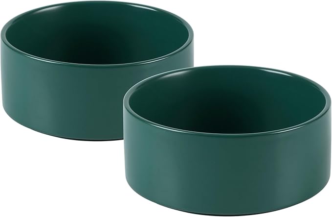 Ceramic 5.1inch Set of 2 Dog and Cat Bowls, Food and Water Feeder for Small Breed Dogs, Kitty, Cats, 2pcs Dog &amp; Cat Dishes(2 Bowls, Green)