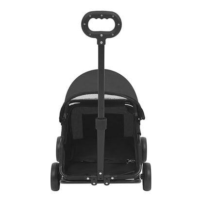Small Dog Stroller, Pe4-Wheel Portable Dog &amp; Cat Stroller with Semi-Open Design, Foldable Pet Cart with Canopy for Small Dogs or Cats Weighing Less Than 15.43 Pounds (Black)