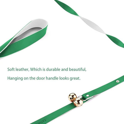 Leather Dog Doorbells for Door Knob/Potty Training/Go Outside, Length Adjustment Copper Dog Bell, Housetraining Hanging Bell, Green Leather Golden Bells.