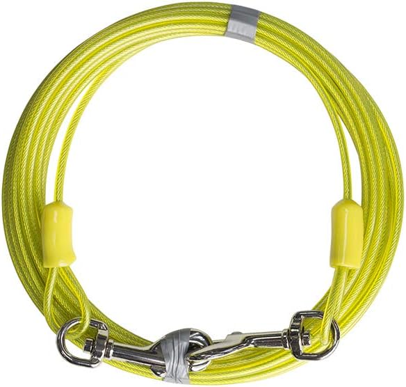 BV Dog Tie Out Cable 15 Feet - Heavy Duty Dog Lead Up to 35 Pounds - Reflective &amp; Rust-Free with Quick Release Swivel Clips &amp; 360° Rotating Clasp - Tangle-Free Dogs Runner for Yard (Yellow, Single)