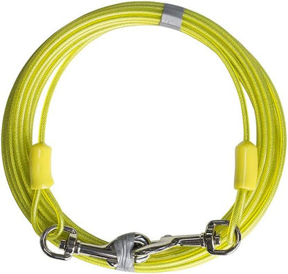 BV Dog Tie Out Cable 15 Feet - Heavy Duty Dog Lead Up to 35 Pounds - Reflective &amp; Rust-Free with Quick Release Swivel Clips &amp; 360° Rotating Clasp - Tangle-Free Dogs Runner for Yard (Yellow, Single)