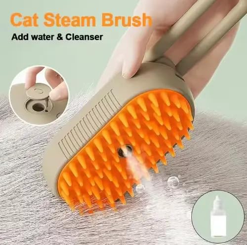3-in-1 Cat Grooming Brush – Water Spray &amp; Self-Cleaning Shedding Brush for Cats &amp; Dogs – Pet Hair Removal &amp; Massage Comb for Long &amp; Short Hair (White). (White)
