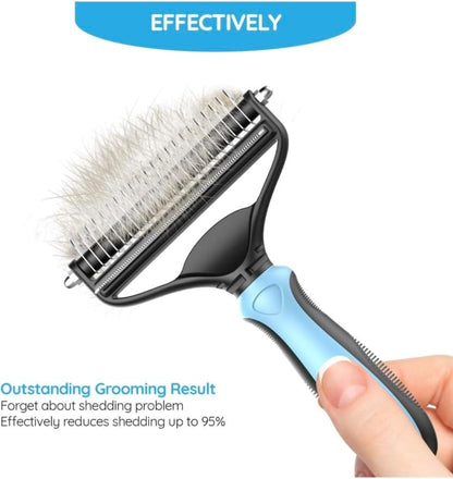 Dog Brush for Shedding &amp; Cat Brushes for Indoor Cats - Double Coat Dog Brushes for Grooming - Hair Remover Pet Grooming Tools - 2 in 1 Deshedding Brush &amp; Undercoat Rake for Dogs - Defur Comb Cleaner