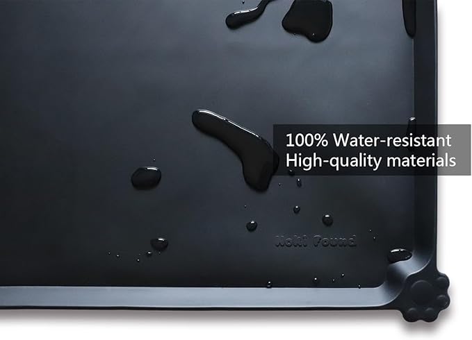 Hoki Found XX-Large Silicone Pet Food Mats - Non-Slip Dog &amp; Cat Feeding Mats - Waterproof for Carpet - Black