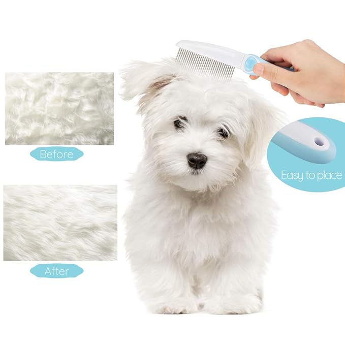 Professional Stainless Steel Grooming Comb for Dogs &amp; Cats - Detangler for Long/Curly Hair, Removes Tough Mats, Knots &amp; Tangles - Pain-Free Undercoat Deshedding Tool for DIY Pet Grooming