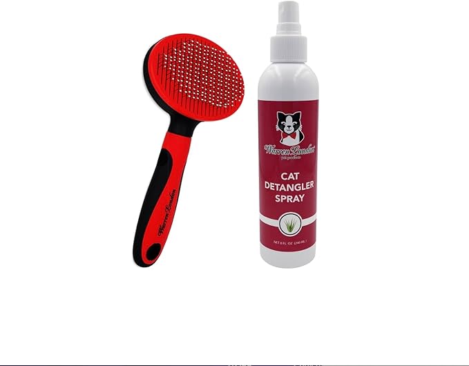 Warren London Cat Detangler Spray Bundle with Pin Brush for Matted Hair | Leave in Conditioner Pet Detangling Spray That Demattes &amp; Refreshes | 8oz w/Pin Brush