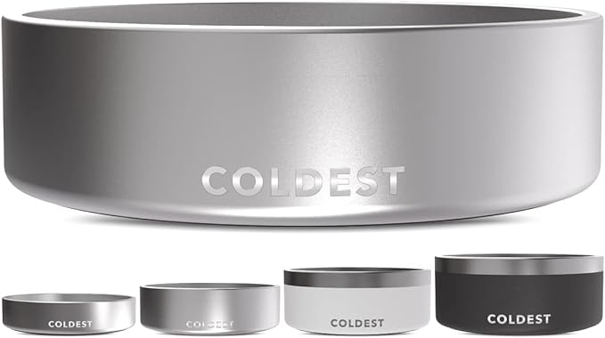 Coldest Dog Bowl - Anti Rust Metal, Non Slip, 3 Layers Insulated Stainless Steel Dog Bowls - Spill Proof &amp; Heavy Duty - Water Bowl for Dogs, Cats, Dish Washer Safe (42 oz, Polished Stainless Steel)