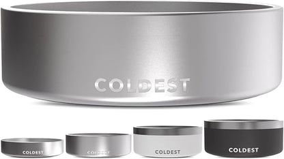Coldest Dog Bowl - Anti Rust Metal, Non Slip, 3 Layers Insulated Stainless Steel Dog Bowls - Spill Proof &amp; Heavy Duty - Water Bowl for Dogs, Cats, Dish Washer Safe (42 oz, Polished Stainless Steel)
