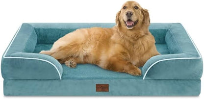 Comfort Expression Orthopedic Foam XL Dog Beds Waterproof, Extra Large Dog Bed with Bolster, Washable Pet Sofa Couch with Removable Cover &amp; Non-Slip Bottom(X-Large,Washed Blue)