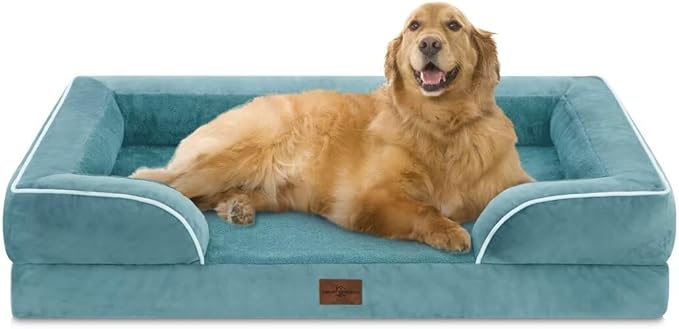 Comfort Expression Orthopedic Foam XL Dog Beds Waterproof, Extra Large Dog Bed with Bolster, Washable Pet Sofa Couch with Removable Cover &amp; Non-Slip Bottom(X-Large,Washed Blue)