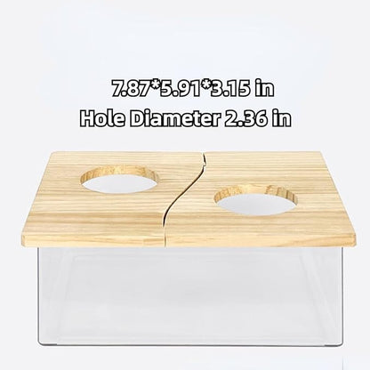 Hamster Sand Bath Box Container, Small Pet Sandbox Lid Design Take Bath Wooden Sandbox Dust Bath, Transparent Bathroom &amp; Digging Box Acrylic Syrian Hamster Litter Box Small Animal Accessories (B)
