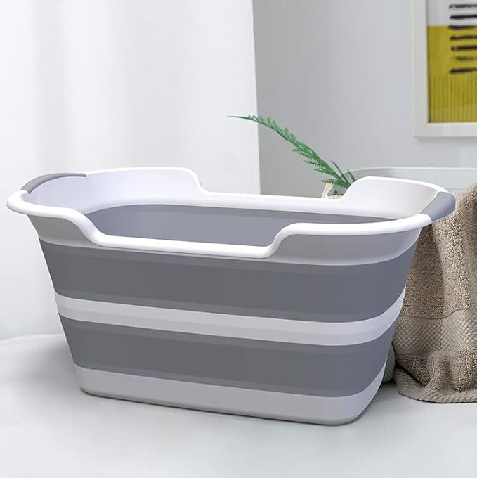 Collapsible Pet Bathtub with Water Drain Plug, Foldable Bathtub for Puppy Small Dogs Cats, Portable &amp; Space Saving Design, BPA Free, Grey
