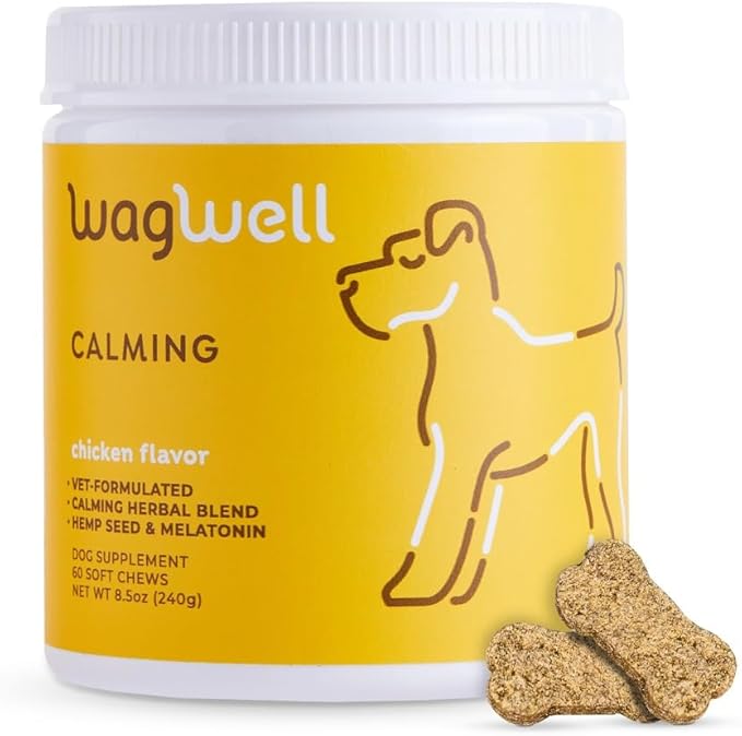 WagWell Calming Chews for Dogs – Vet-formulated Anxiety Relief for Dogs to Reduce Stressful Situations Like Travel or Fireworks – Separation Anxiety Relief for Dogs to Ease Stress &amp; Promote Relaxation
