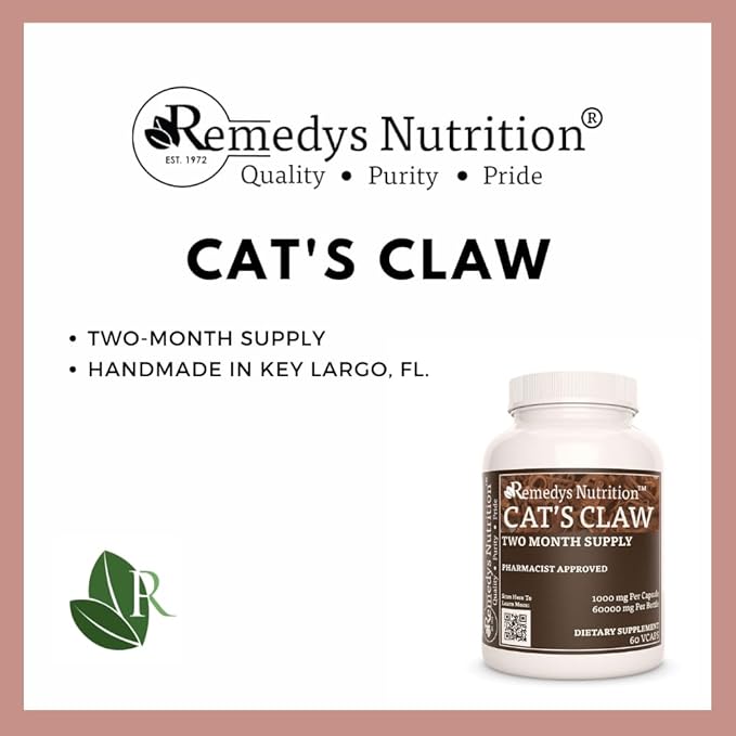 Cat’s Claw Bark &amp; Root | 1,000 mg, 60 Vegan Capsules Herbal Dietary Supplement | Two Month Supply