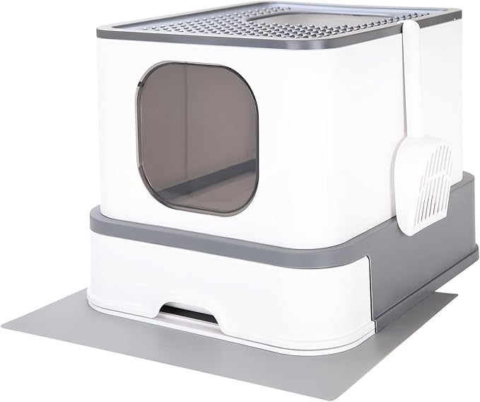 RIZZARI Cat Litter Box Stainless Steel Top-Entry : Leak-Proof Enclosed Design Reduces Odor, for Indoor Cats &amp; Owners (Dark Gray)