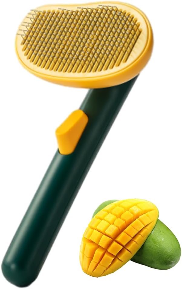 Self-Cleaning Dog &amp; Cat Slicker Brush, Skin Friendly Deshedding Grooming Tool for Long or Short Haired Dogs Cats Rabbits, Dog Shedding Brush with Release Button - Mango