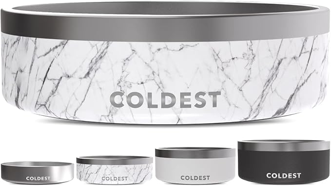 Coldest Dog Bowl - Anti Rust Metal &amp; Non Slip Dog Bowls Large, Spill Proof Heavy Duty 3 Layers Insulated Dog Bowl - Food and Water Bowl for Dogs, Cats &amp; Pets, Dishwasher Safe (42 oz, Carrara Marble)