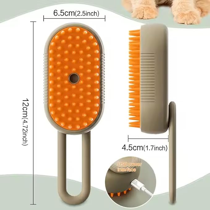 Rechargeable Steam Pet Brush – Grooming &amp; Deshedding Tool With Adjustable Handle | Cordless &amp; Quiet (White)