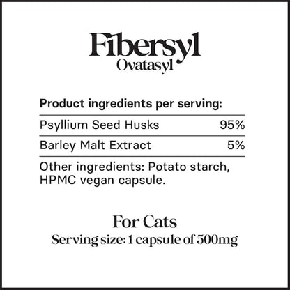 FiberSyl Ovatasyl Prebiotics for Cats Digestive Health - Cat Fiber Supplements for Constipation Relief &amp; Support - Psyllium Husk Seed to Support Digestion Problems - Cat Stool Hardener - 60 Capsules