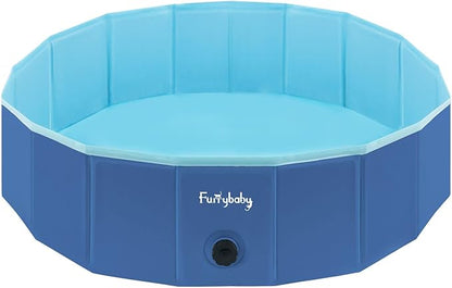 Furrybaby Dog Pool, Kiddie Pool with Hard Plastic Foldable Dog Bath Tub Portable for Dogs, Kids and Pet Swimming (Navy 39&