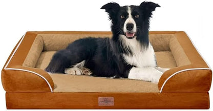 Comfort Expression Large Dog Beds Orthopedic Foam, Waterproof Dog Beds for Large Sized Dogs, Comfy Washable Pet Bed Sofa with Removable Cover &amp; Non-Slip Bottom(Caramel)