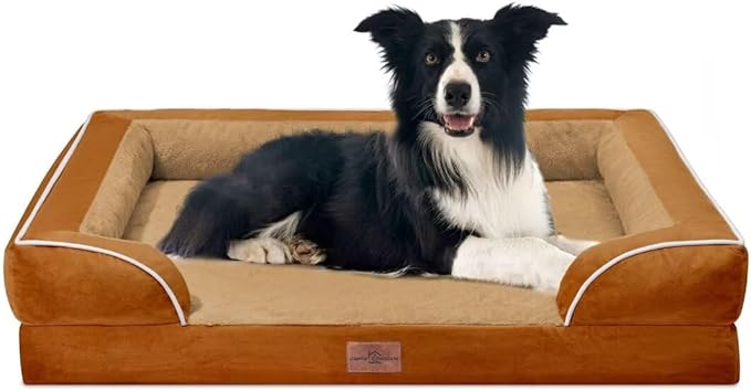 Comfort Expression Large Dog Beds Orthopedic Foam, Waterproof Dog Beds for Large Sized Dogs, Comfy Washable Pet Bed Sofa with Removable Cover &amp; Non-Slip Bottom(Caramel)