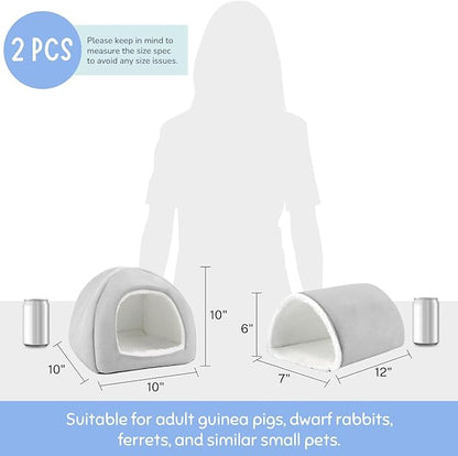 Guinea Pig Hideout and Tunnel Set, Soft Plush Bed &amp; Play Tunnel for Guinea Pigs, Rabbits, Ferrets, Small Animals - Washable Accessories for Resting, Hiding, Exercising