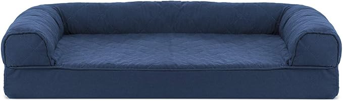 Furhaven Orthopedic Dog Bed for Medium/Small Dogs w/ Removable Bolsters &amp; Washable Cover, For Dogs Up to 35 lbs - Quilted Sofa - Navy (Blue), Medium