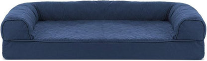 Furhaven Orthopedic Dog Bed for Medium/Small Dogs w/ Removable Bolsters &amp; Washable Cover, For Dogs Up to 35 lbs - Quilted Sofa - Navy (Blue), Medium