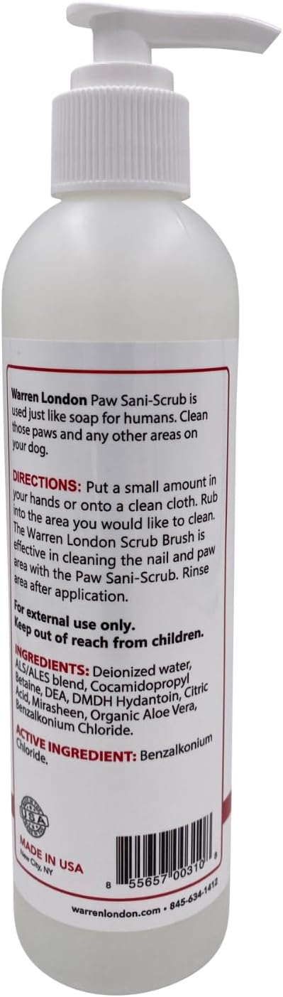 Warren London Paw Scrub – Deep Cleaning Paw &amp; Nail Cleanser with Aloe Vera – Removes Dirt &amp; Grime – Includes Scrub Brush – Made in USA - 8 oz