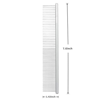 Stainless Steel Dog Comb - Cat Combs with Rounded Ends Teeth - Professional Metal Pet Grooming Removes Tangles Knots for Dogs Cats 7.6IN/1.42IN