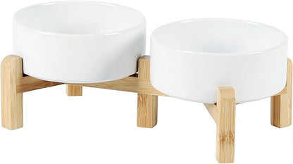 Ceramic Raised Double Bowls Set with Stand, 2 Heights Elevated, Food &amp; Water Bowls for Small Breed Dogs, Cats, Kitty, Weighted Dog Dishes, Pet Bowls(5.1&